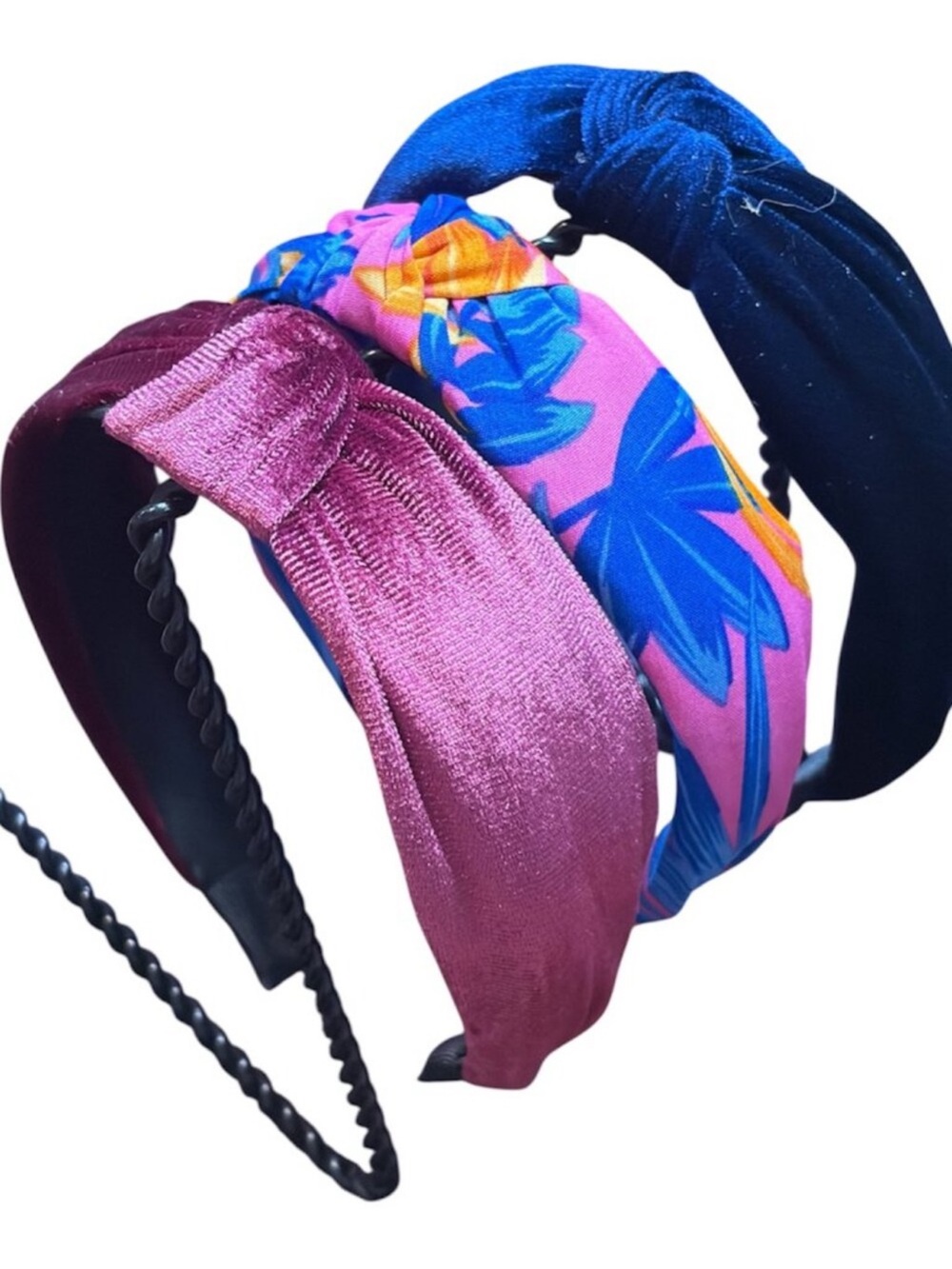 3-Pack Women's Knotted Headbands - Pink, Floral Pink/Blue, Navy